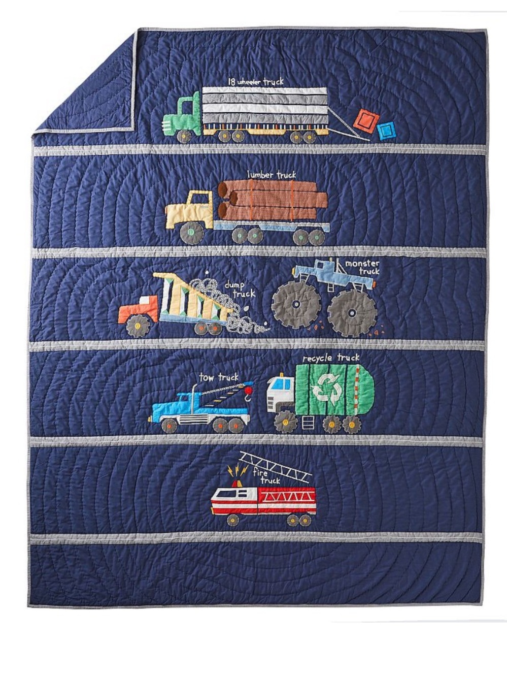 Navy Blue Boys Trucks Crib Size Quilt Pottery Barn